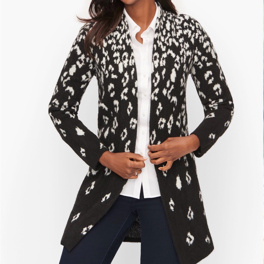 Talbot’s Women's Black and White Leopard Patterned Cardigan